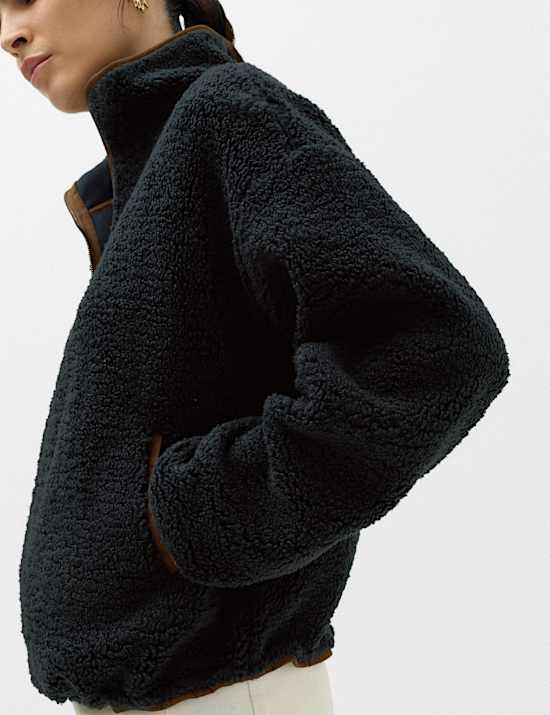 Borg Contrast Seam Half Zip Sweatshirt