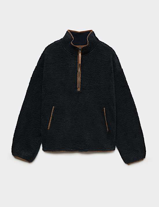 Borg Contrast Seam Half Zip Sweatshirt