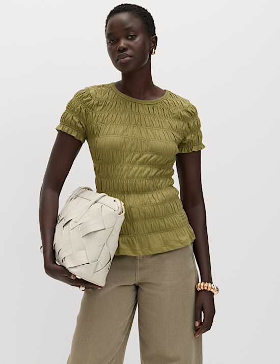 Pure Cotton Smocked Detail Top