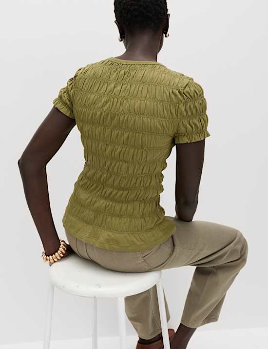 Pure Cotton Smocked Detail Top