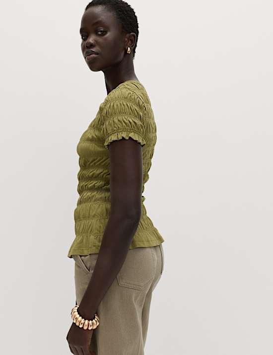 Pure Cotton Smocked Detail Top