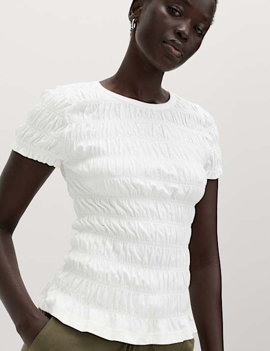 Pure Cotton Smocked Detail Top