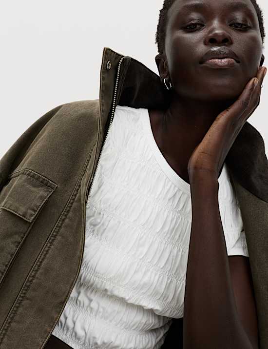 Pure Cotton Smocked Detail Top