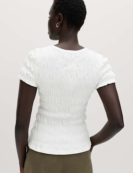 Pure Cotton Smocked Detail Top