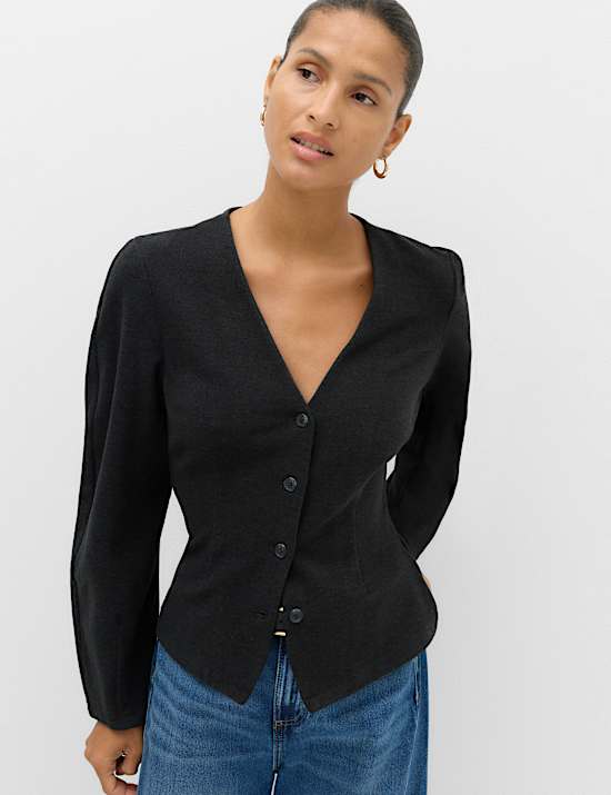 Button Front V Neck Cardigan