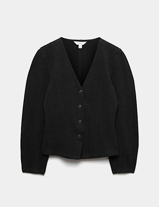 Button Front V Neck Cardigan
