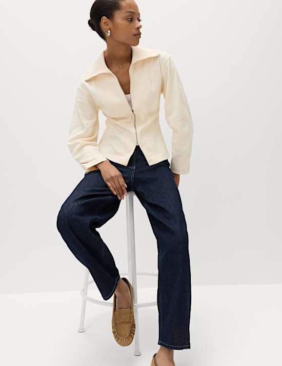 Cotton Rich Waisted Zip Through Sweatshirt