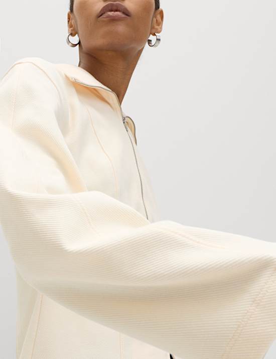 Cotton Rich Waisted Zip Through Sweatshirt