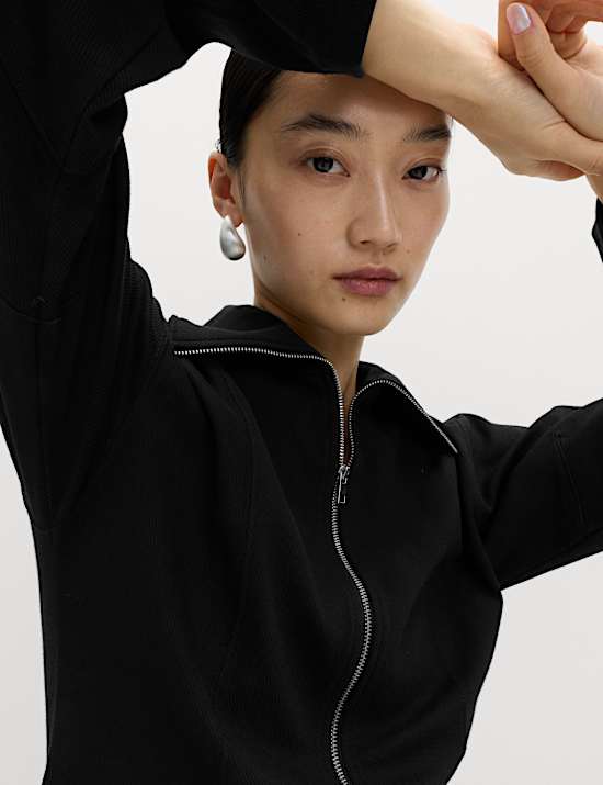 Cotton Rich Waisted Zip Through Sweatshirt