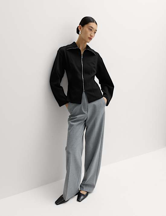 Cotton Rich Waisted Zip Through Sweatshirt