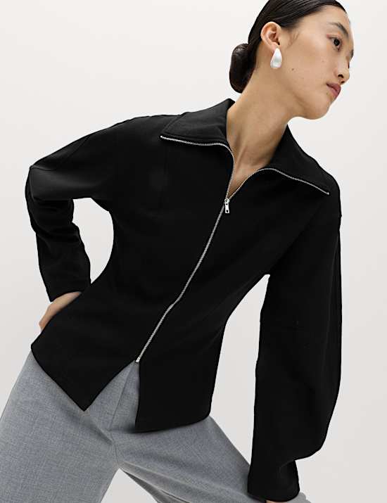 Cotton Rich Waisted Zip Through Sweatshirt