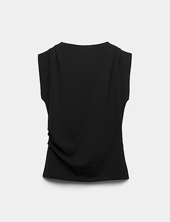 Cotton Rich Ribbed High Neck Asymmetric Top