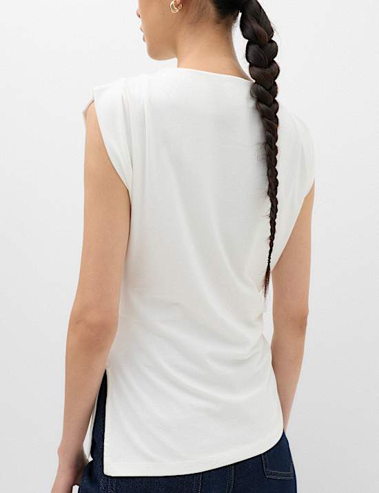 Cotton Rich Ribbed High Neck Asymmetric Top