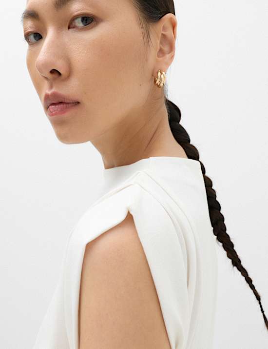 Cotton Rich Ribbed High Neck Asymmetric Top