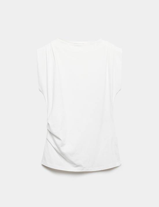 Cotton Rich Ribbed High Neck Asymmetric Top