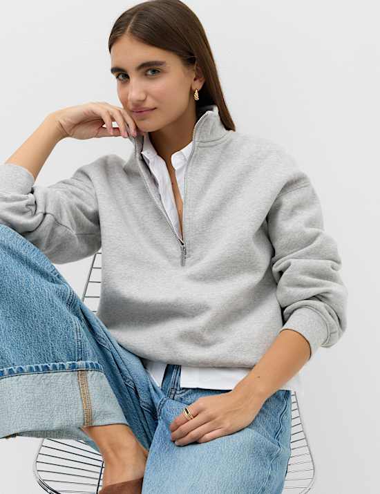 Pure Cotton Funnel Neck Half Zip Ultimate Sweatshirt