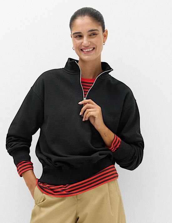 Pure Cotton Funnel Neck Half Zip Ultimate Sweatshirt