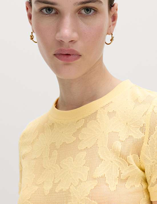 Cotton Blend Floral Lace Top