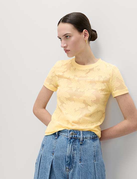 Cotton Blend Floral Lace Top