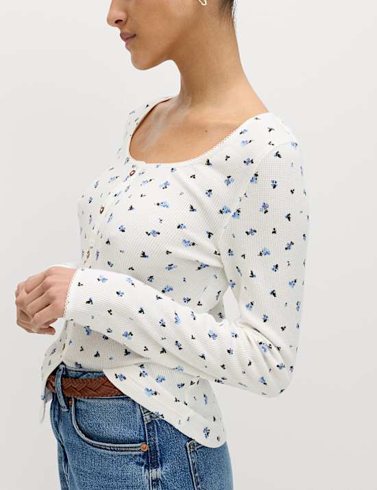 Pure Cotton Waffle Scoop Neck Top