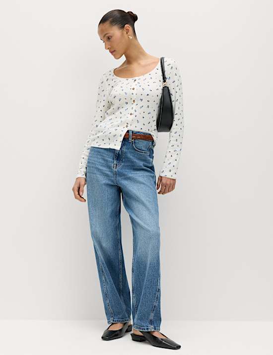 Pure Cotton Waffle Scoop Neck Top