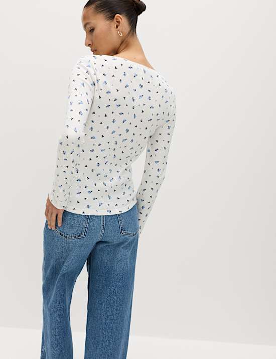 Pure Cotton Waffle Scoop Neck Top
