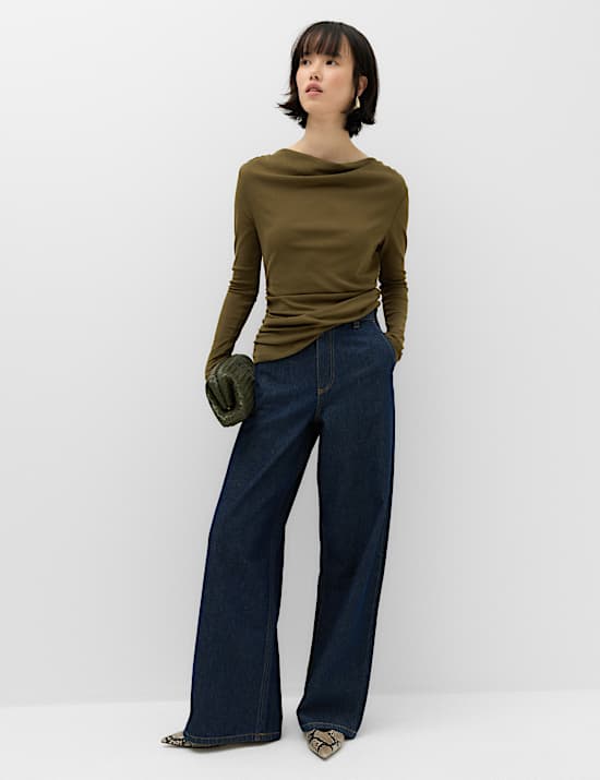 Cowl Neck Draped Long Sleeve Top