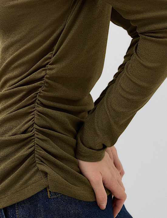Cowl Neck Draped Long Sleeve Top