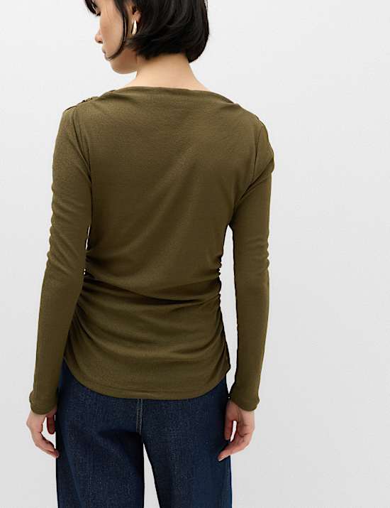 Cowl Neck Draped Long Sleeve Top
