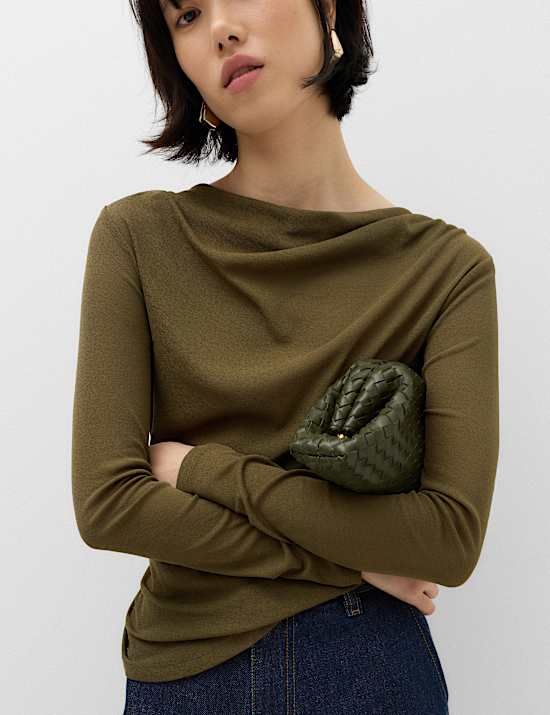 Cowl Neck Draped Long Sleeve Top