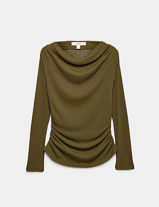 Cowl Neck Draped Long Sleeve Top
