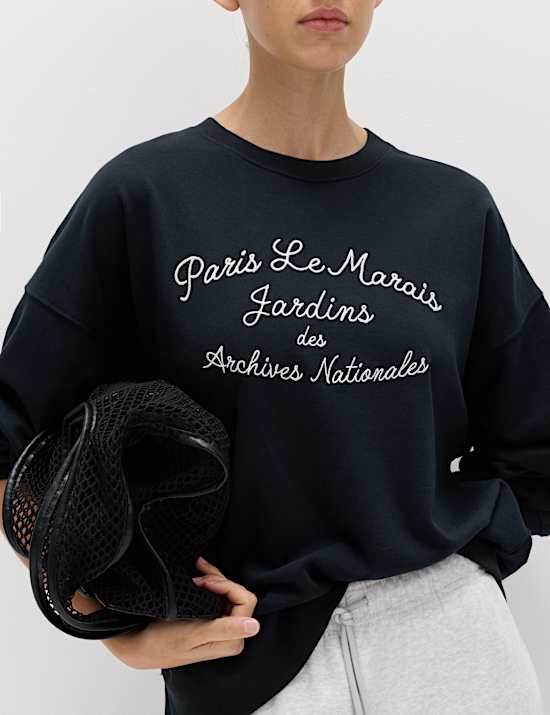 Pure Cotton Embroidered Slogan Sweatshirt
