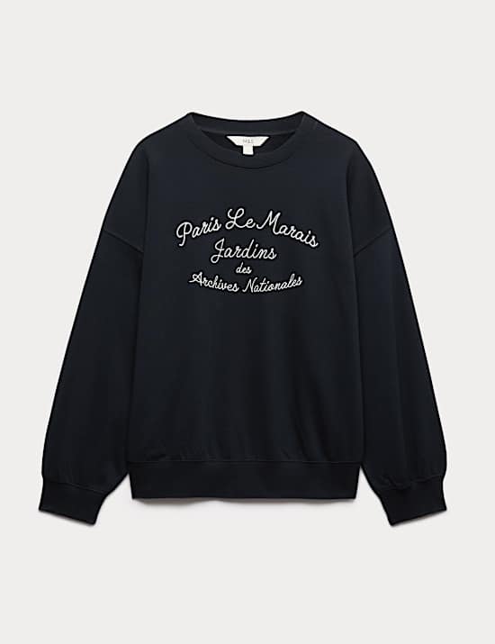 Pure Cotton Embroidered Slogan Sweatshirt
