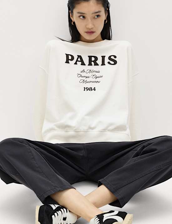 Pure Cotton Embroidered Slogan Sweatshirt