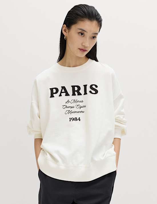 Pure Cotton Embroidered Slogan Sweatshirt