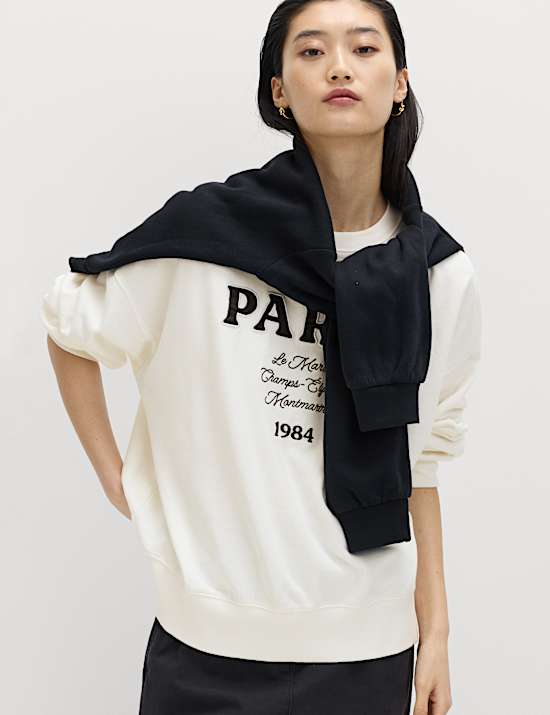 Pure Cotton Embroidered Slogan Sweatshirt