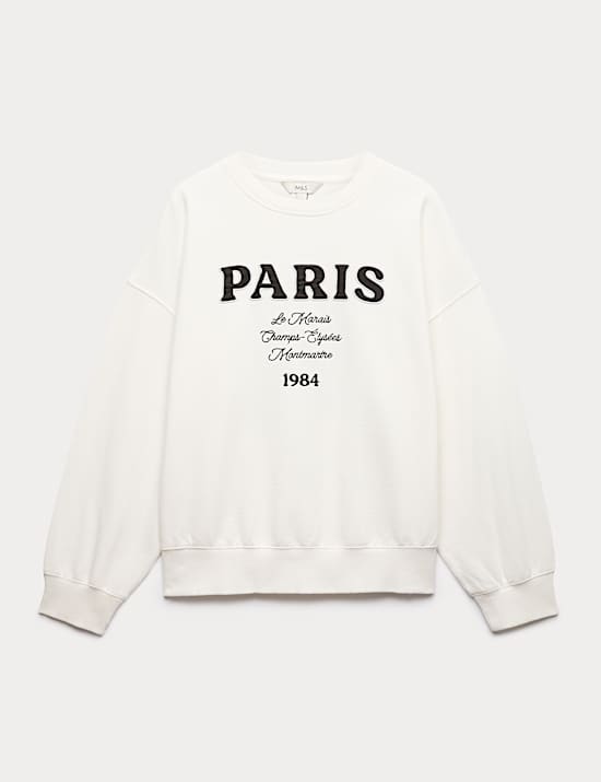 Pure Cotton Embroidered Slogan Sweatshirt