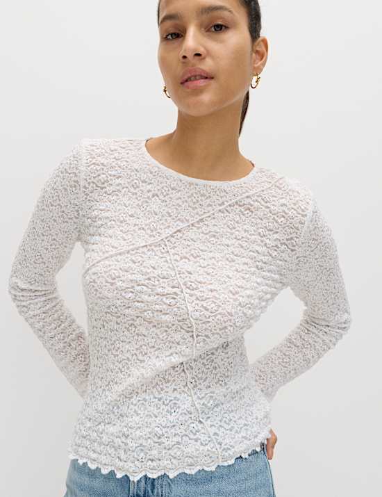 Cotton Blend Lace Textured Top