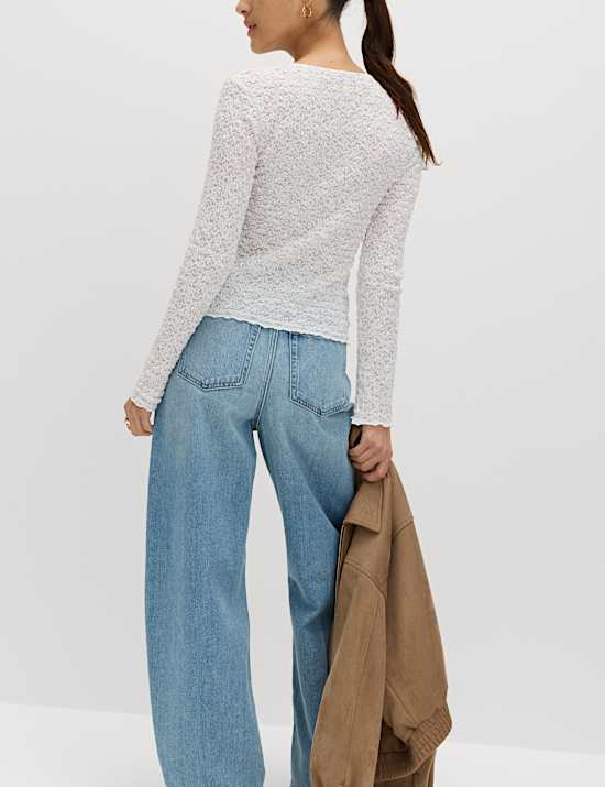 Cotton Blend Lace Textured Top