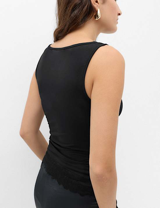 Modal Rich Lace Asymmetric Sleeveless Top