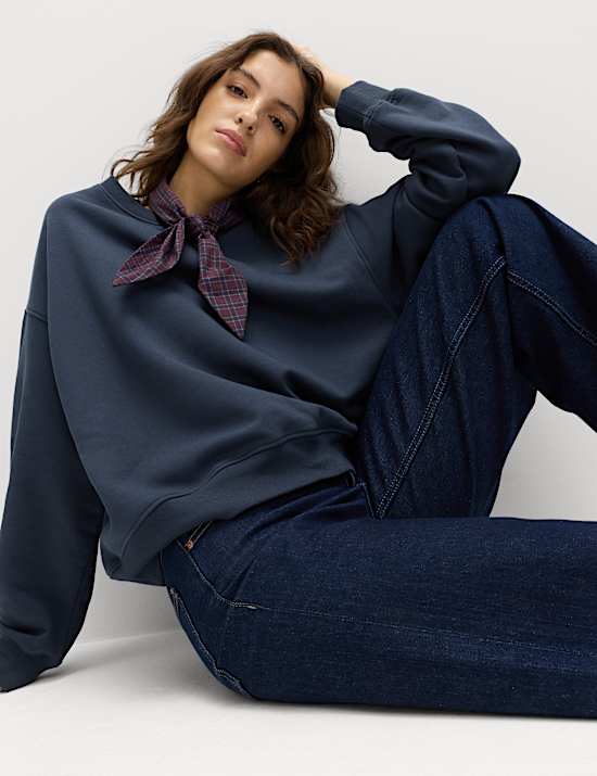 Cotton Blend Neck Scarf Sweatshirt