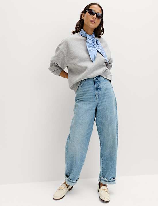 Cotton Blend Neck Scarf Sweatshirt