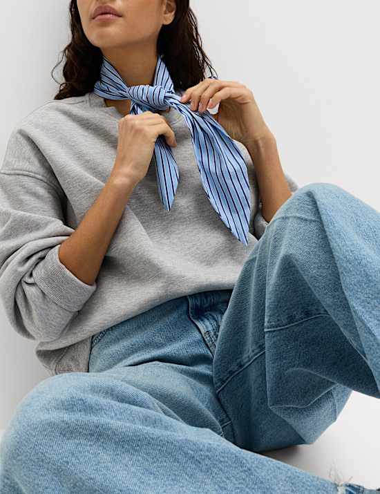 Cotton Blend Neck Scarf Sweatshirt