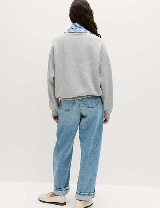 Cotton Blend Neck Scarf Sweatshirt