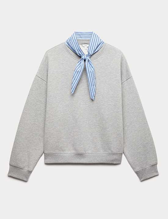 Cotton Blend Neck Scarf Sweatshirt