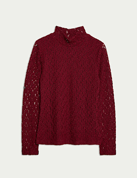 Cotton Blend Lace High Neck Top