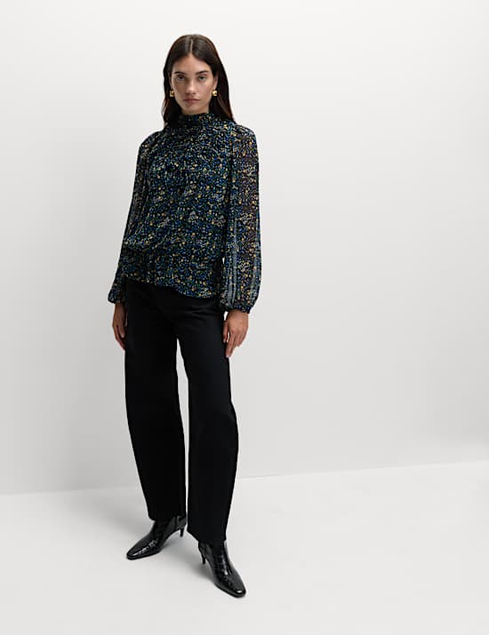 Langarm-Bluse mit Blumenmuster