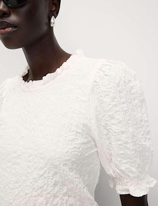 Cotton Rich Smocked Puff Sleeve Blouse