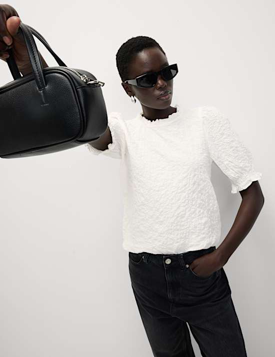 Cotton Rich Smocked Puff Sleeve Blouse