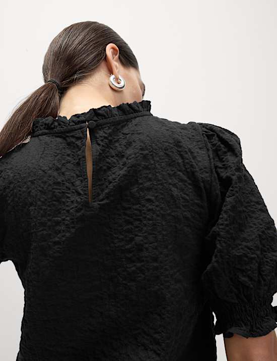 Cotton Rich Smocked Puff Sleeve Blouse